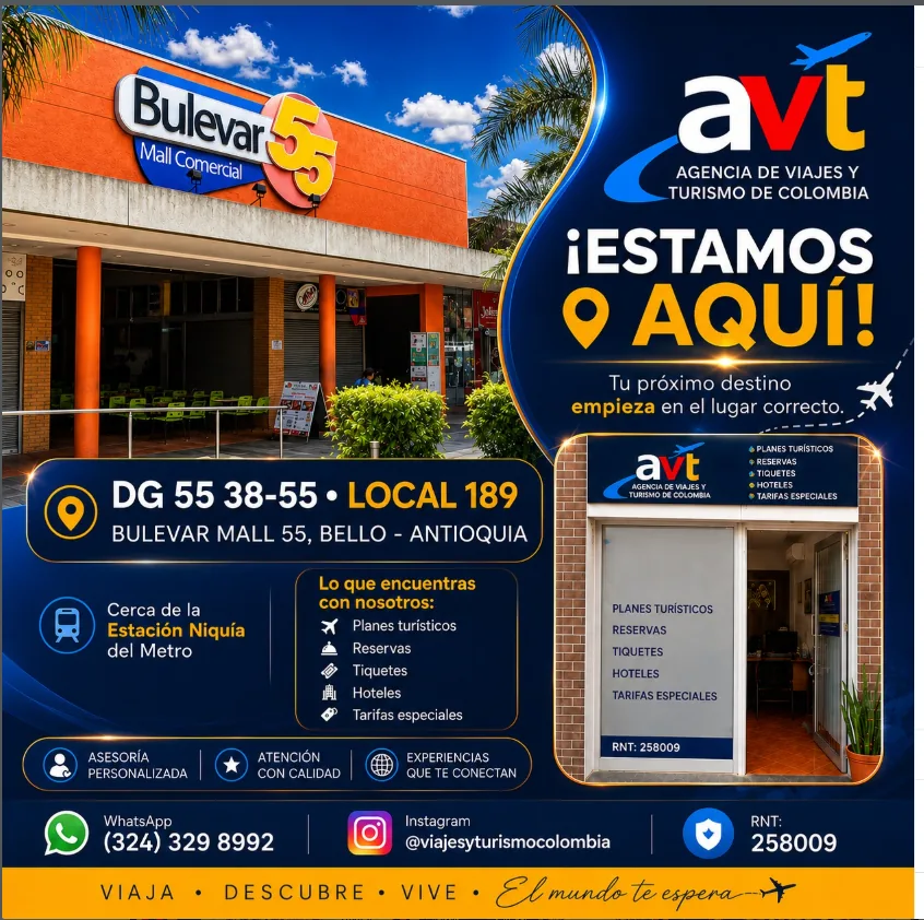 Entrada del Mall Comercial Bulevar de la 55, donde está la oficina de AVT en Bello